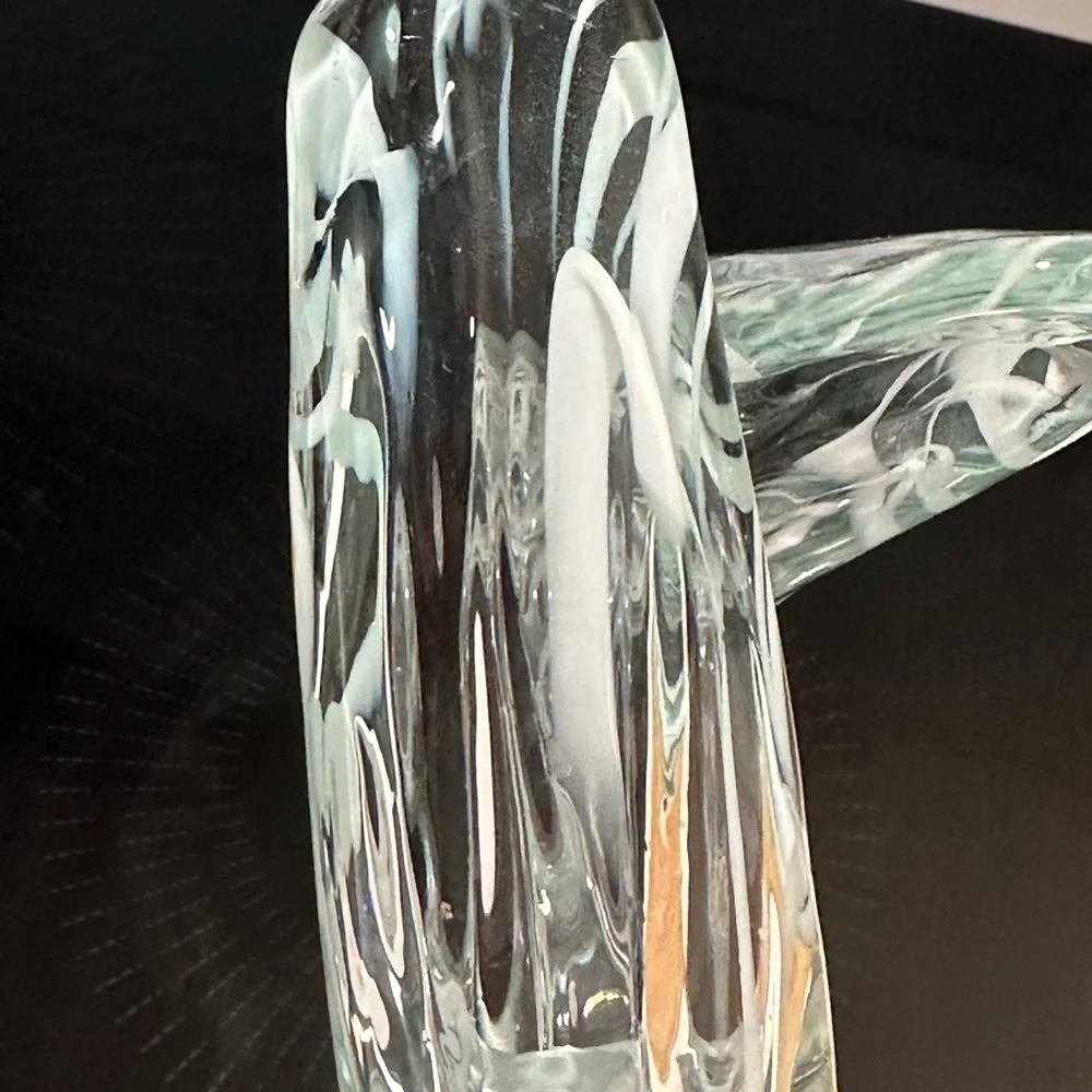 Modern Blown Glass Art Vase Clear And White Heavy 12” Vase